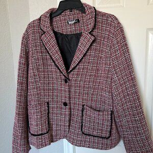 Allegra K Double Button Blazer - Red/Black/White Plaid Tweed - Size XL
